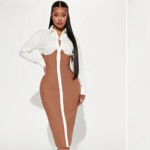 NEW with Tags Fashion Nova Elegant Two-Tone Shirt Dress Size Small